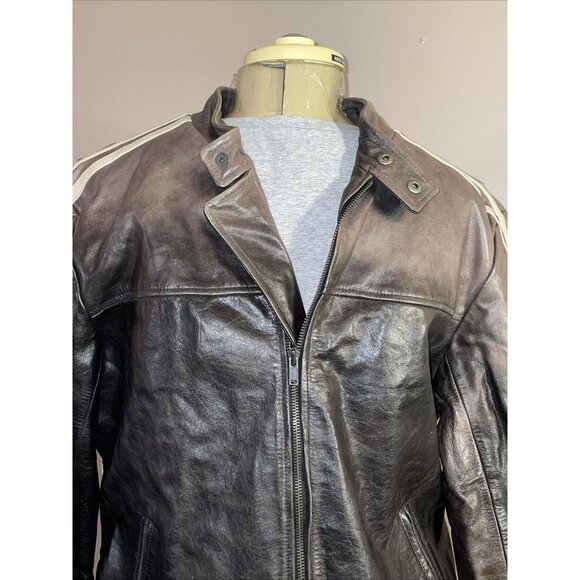 Tommy Hilfiger Mens Racing Motorcycle Leather Jacket Brown Quilted Lined Sz L - Picture 2 of 12